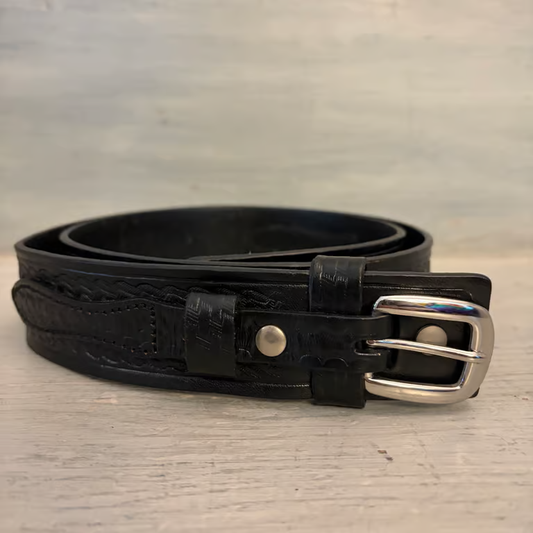 Guide Gear Genuine Black Leather Embossed Weave Pattern Belt 42” Good Condition