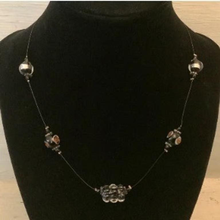 Handmade Glass Floating Stationary Bead Choker Necklace 17" Good Condition