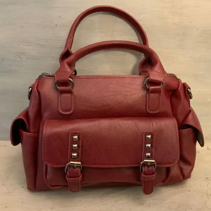 Burgundy Faux Leather Crossbody Handbag Purse Good Condition
