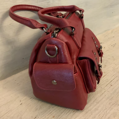 Burgundy Faux Leather Crossbody Handbag Purse Good Condition