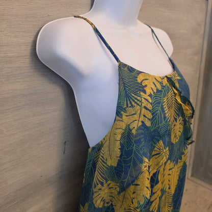 Umgee 60% Cotton Tropical Leaf Print Sleeveless Aline Mini Dress Size Large Good Condition