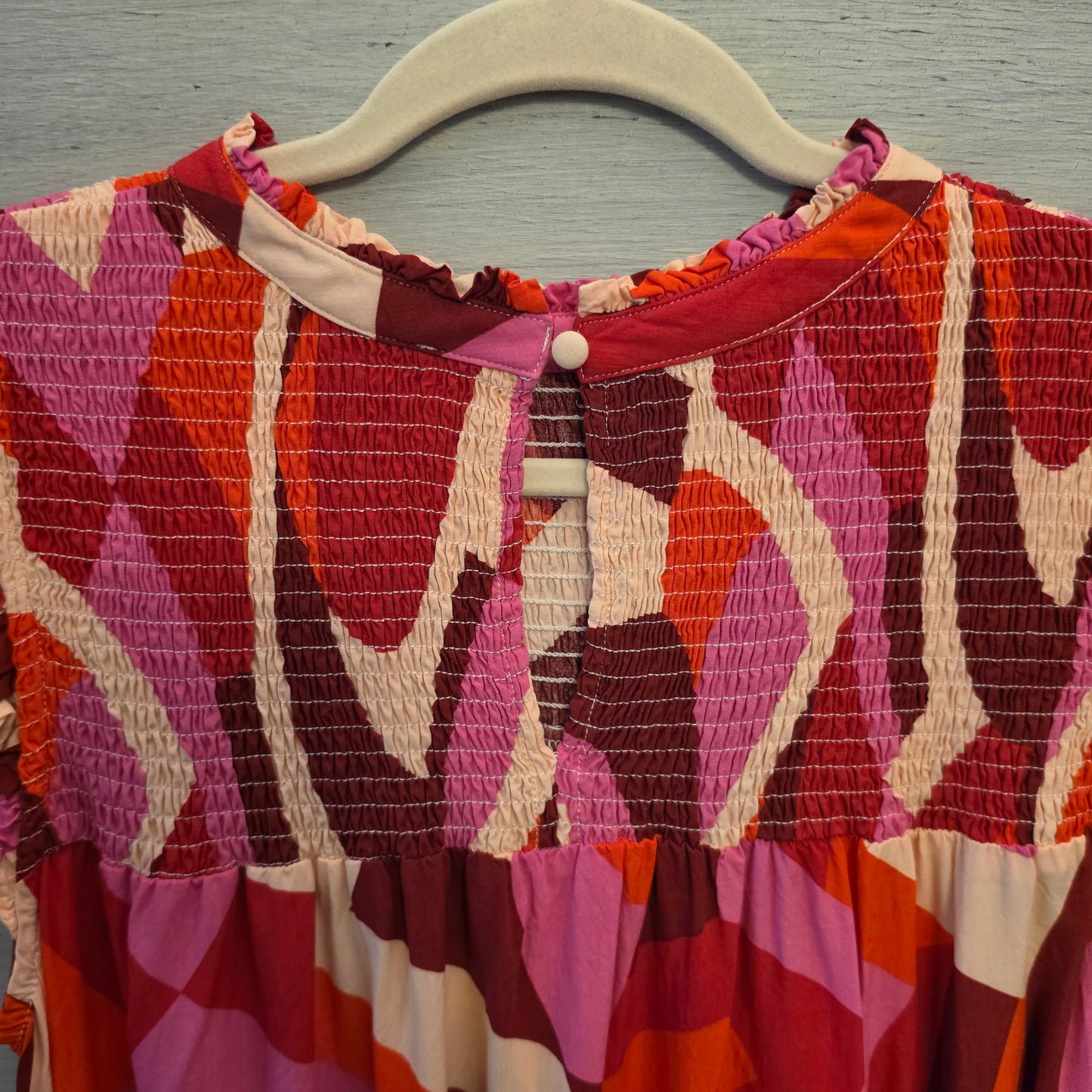 THML Multicolor Abstract Print High Ruffle Collar High Low Blouse Size Medium Good Condition