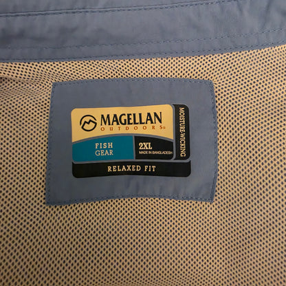 Magellan Outdoors Sky Blue Fish Gear Relaxed Fit Casual Button Down Shirt Size 2XL Good Condition