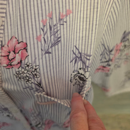 Vintage Laura Ashley 60% Cotton Floral Striped Pajama Sleepwear Set Size Medium Good Condition