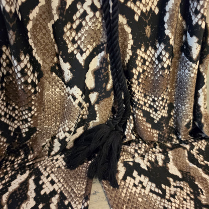 Sandiva Faux Snakeskin Strapless Tie Waist Wide Leg Jumpsuit Size XL Good Condition