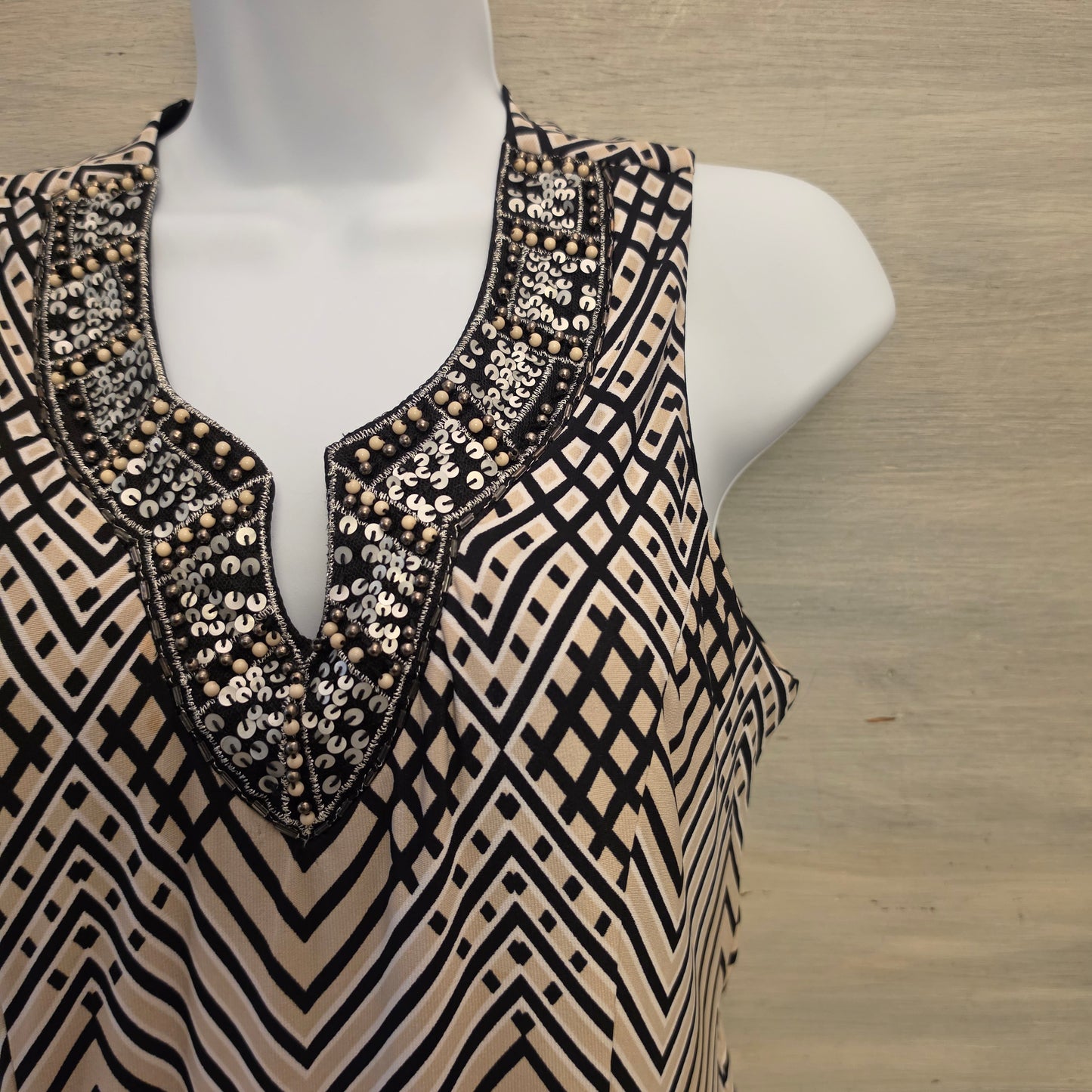 JM Collection Geometric Print Sleeveless Knee Length Dress Size Petite Medium Good Condition