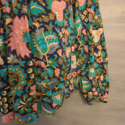 Loft Colorful Floral & Medallion Print High Low Hem Tunic Blouse Size Medium Good Condition