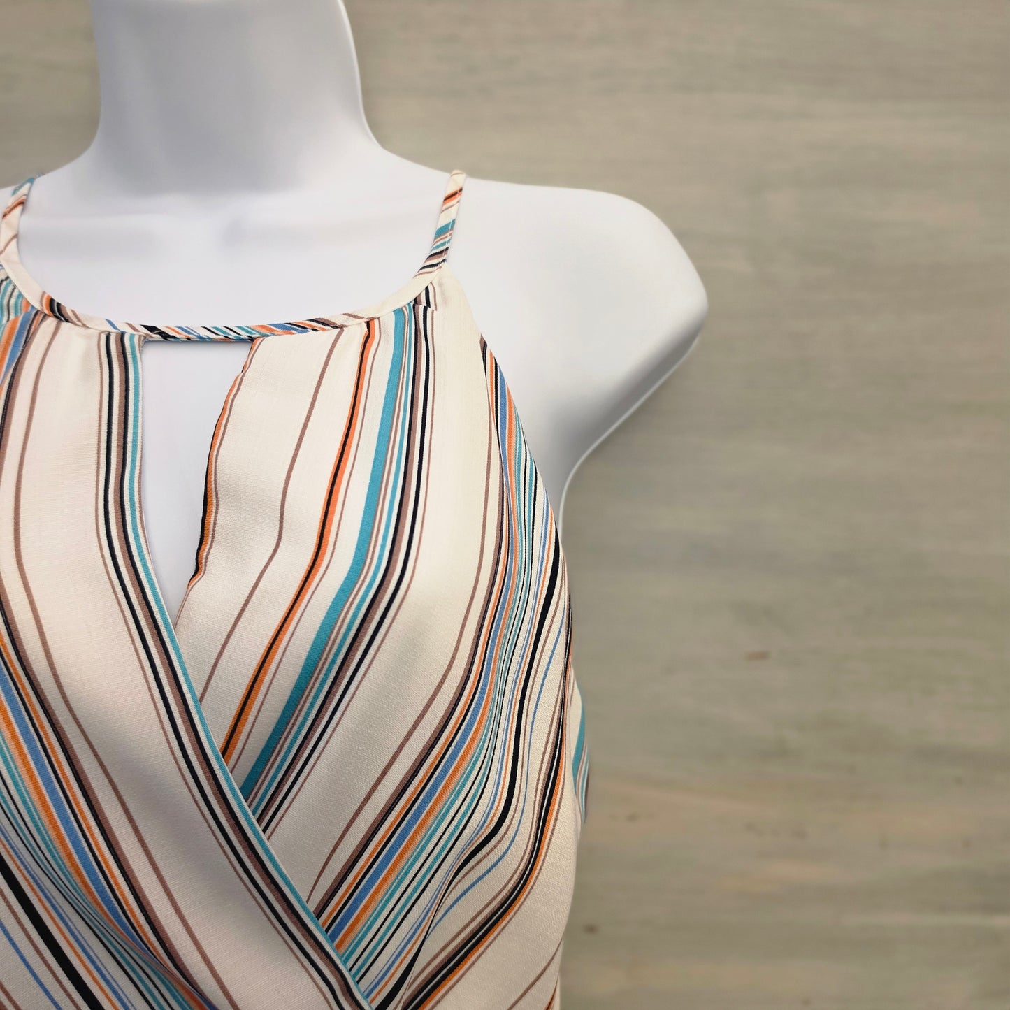 Harper Heritage Multicolor Stripe Faux Wrap Ruffle Hem Mini Dress Size Small Good Condition