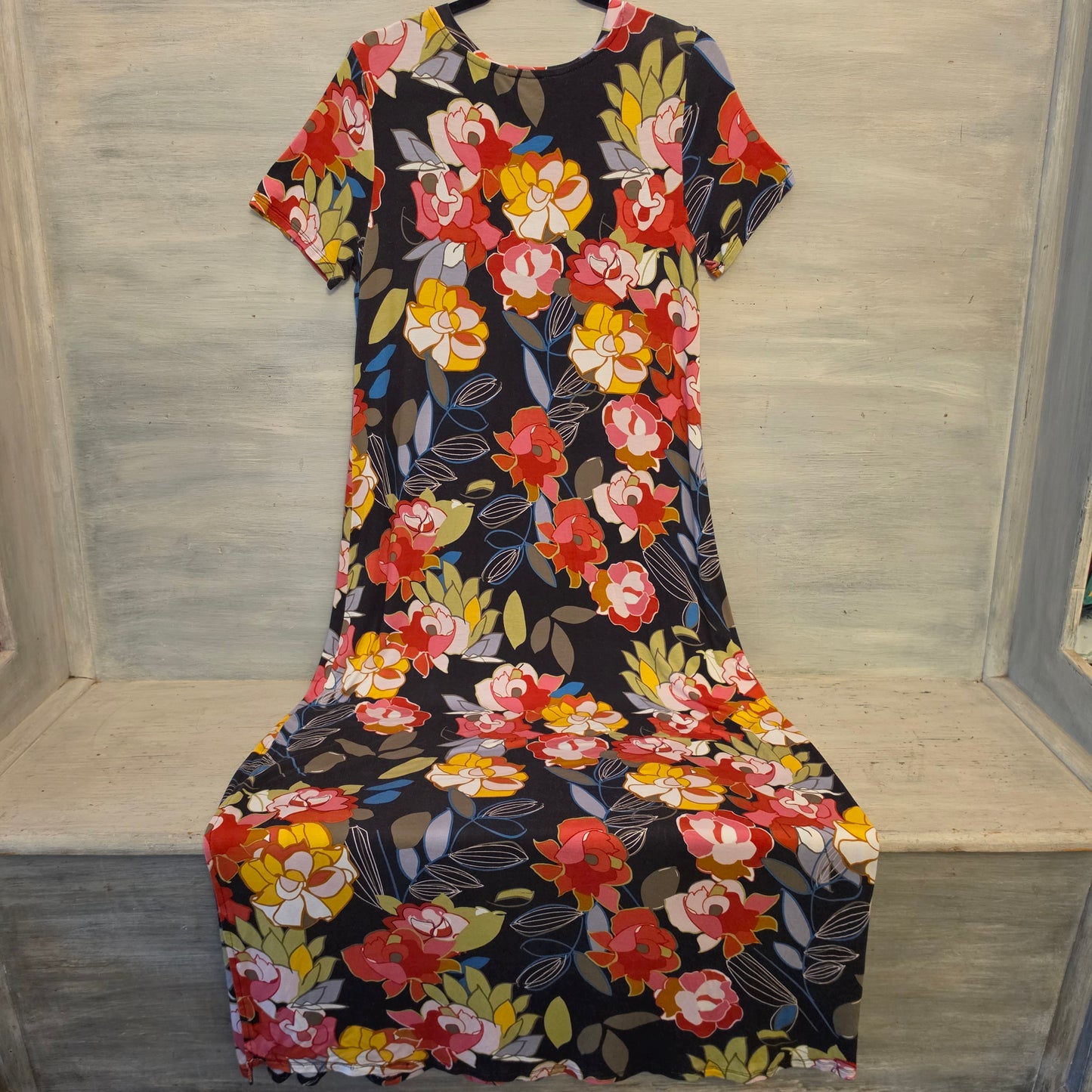 Spense Colorful Floral Print Scoop Neck Slit Side Maxi Dress Size Large Good Condition