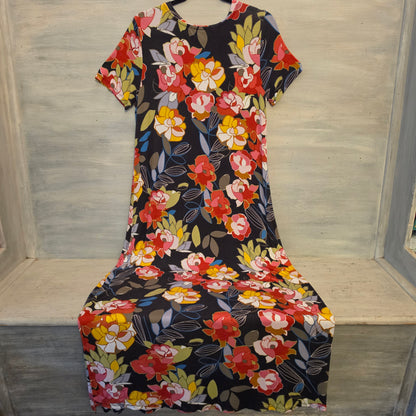 Spense Colorful Floral Print Scoop Neck Slit Side Maxi Dress Size Large Good Condition