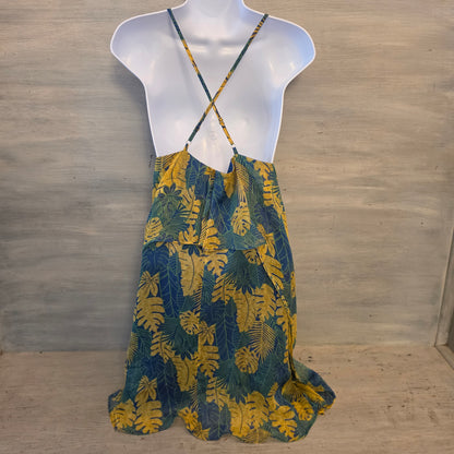 Umgee 60% Cotton Tropical Leaf Print Sleeveless Aline Mini Dress Size Large Good Condition