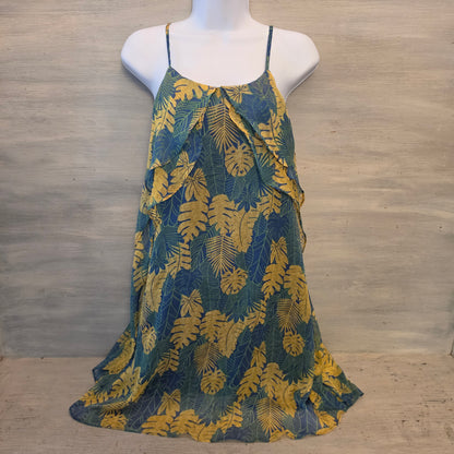 Umgee 60% Cotton Tropical Leaf Print Sleeveless Aline Mini Dress Size Large Good Condition