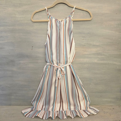 Harper Heritage Multicolor Stripe Faux Wrap Ruffle Hem Mini Dress Size Small Good Condition