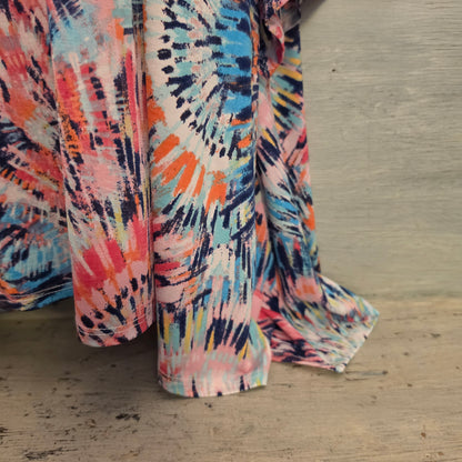 Vibrant Multicolor Tie Dye Cut Out Cold Shoulder Tunic Top Size 2XL Good Condition