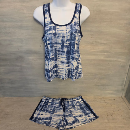 Lucky Brand Blue/White Knit Tie Dye Tank Top & Shorts Pajama Lounge Set Size Small Good Condition