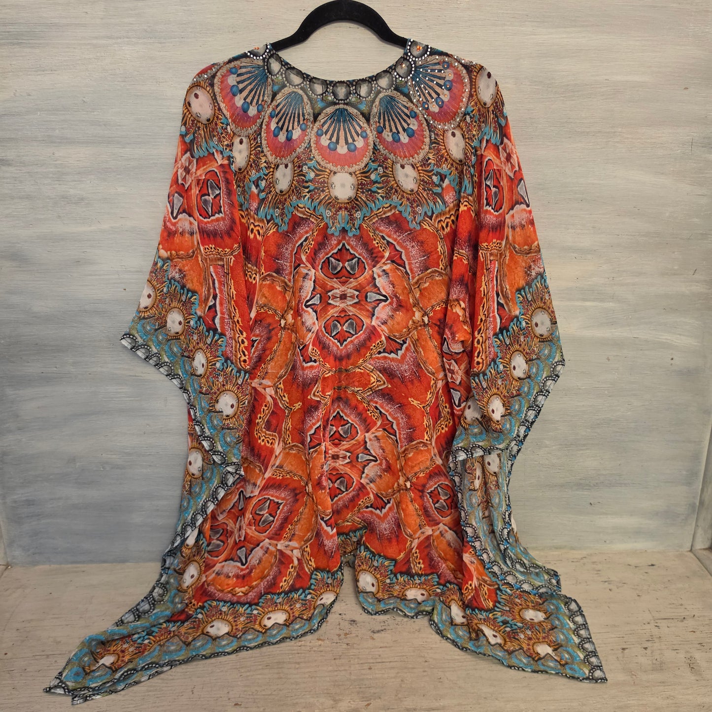 Charlie Paige Flowy Colorful Boho Print Beach/Pool Kaftan Coverup One Size Good Condition