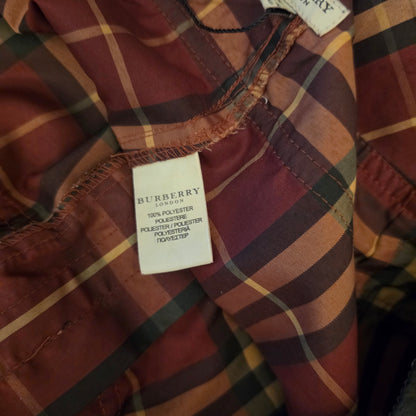 Burberry London Burgundy Black Tan Plaid Tie Waist Board Shorts Size Medium Good Condition