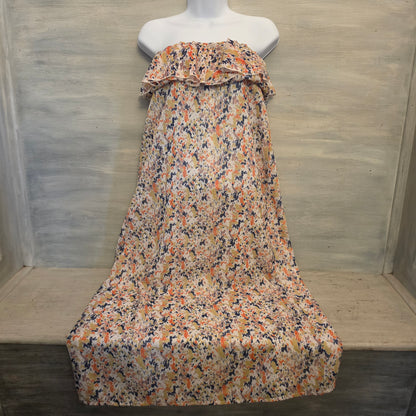 Tulle Multicolor Abstract Print Ruffle Neck Strapless Maxi Dress Size Medium Good Condition