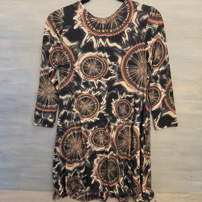 Multicolor Sunburst Medallion Print 3/4 Sleeve Mini Dress Size Small Good Condition