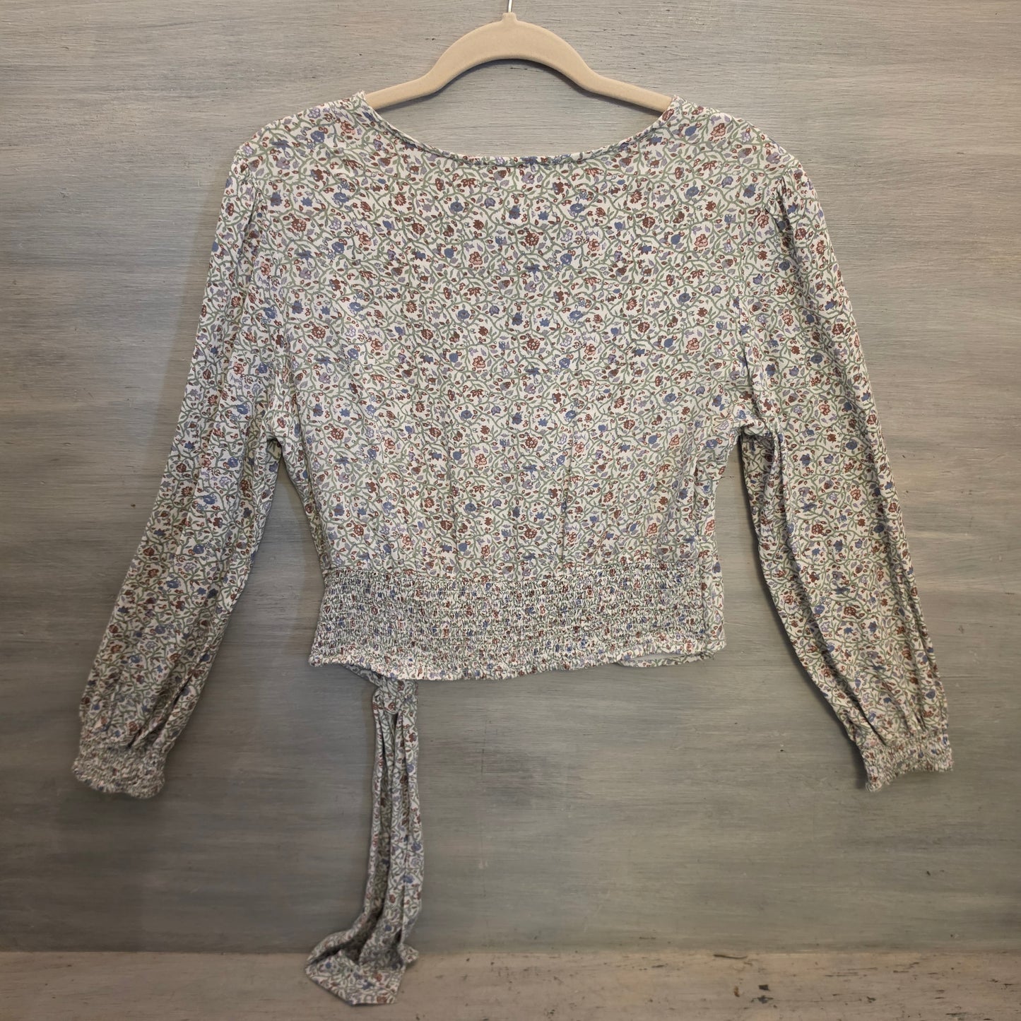 Japna Multicolor Floral Print Vneck Wrap Tie Waist Cropped Blouse Size Large Good Condition