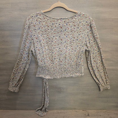 Japna Multicolor Floral Print Vneck Wrap Tie Waist Cropped Blouse Size Large Good Condition