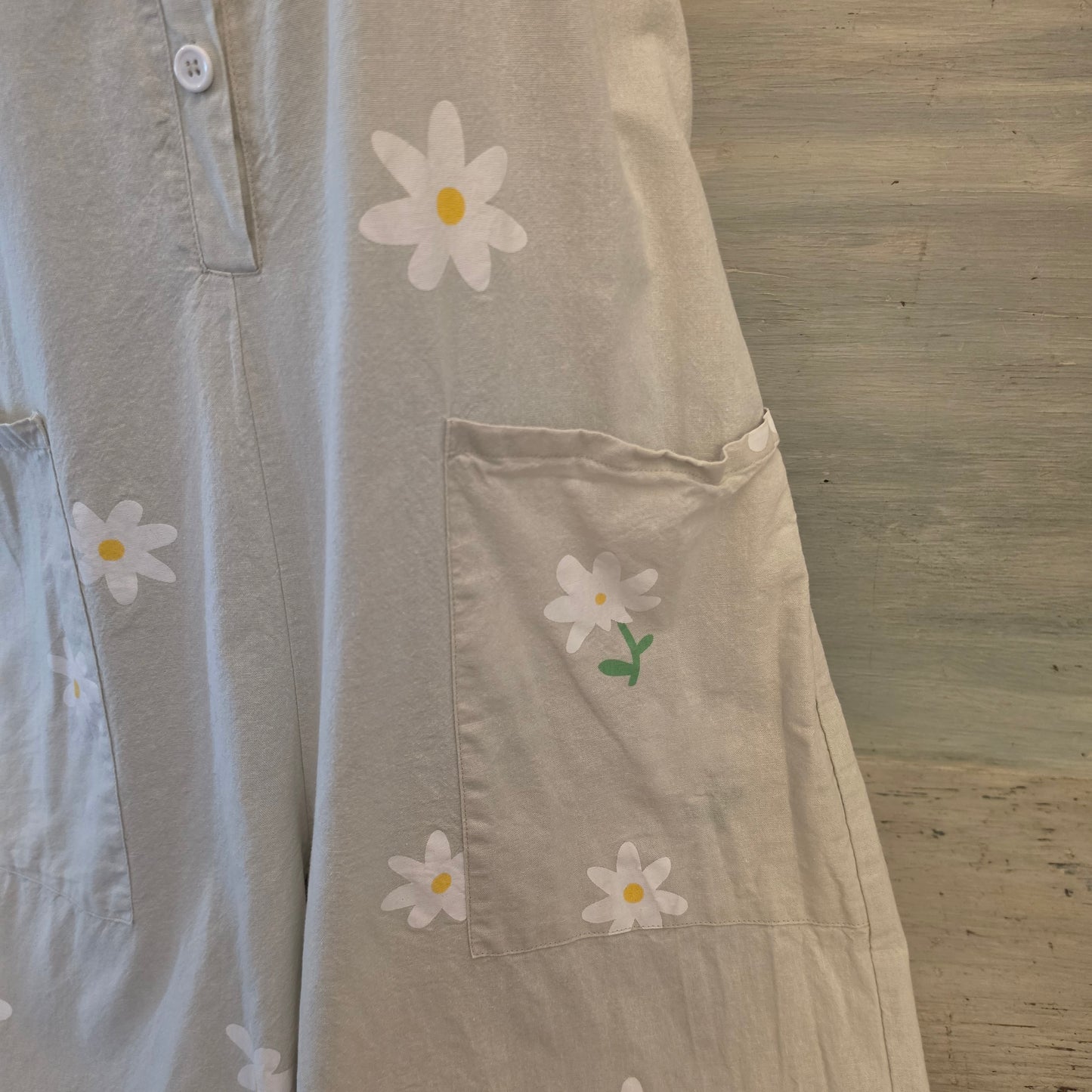 Beige Cotton & Linen Daisy Print Sleeveless Round Neck Jumpsuit Size 2XL Good Condition