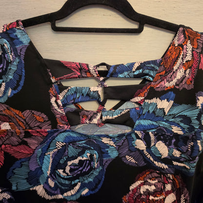 New Directions Multicolor Abstract Rose Print Knee Length Dress Size XL Good Condition