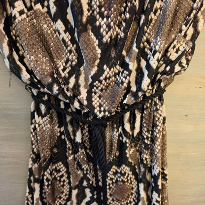 Sandiva Faux Snakeskin Strapless Tie Waist Wide Leg Jumpsuit Size XL Good Condition