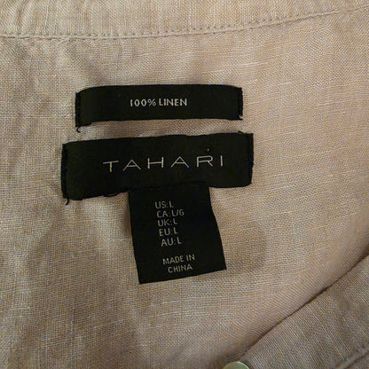 Tahari 100% Linen Beige Sleeveless Button Down Mini Shirt Dress Size Large Good Condition