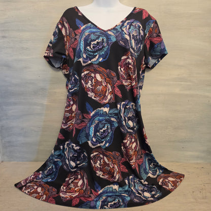 New Directions Multicolor Abstract Rose Print Knee Length Dress Size XL Good Condition