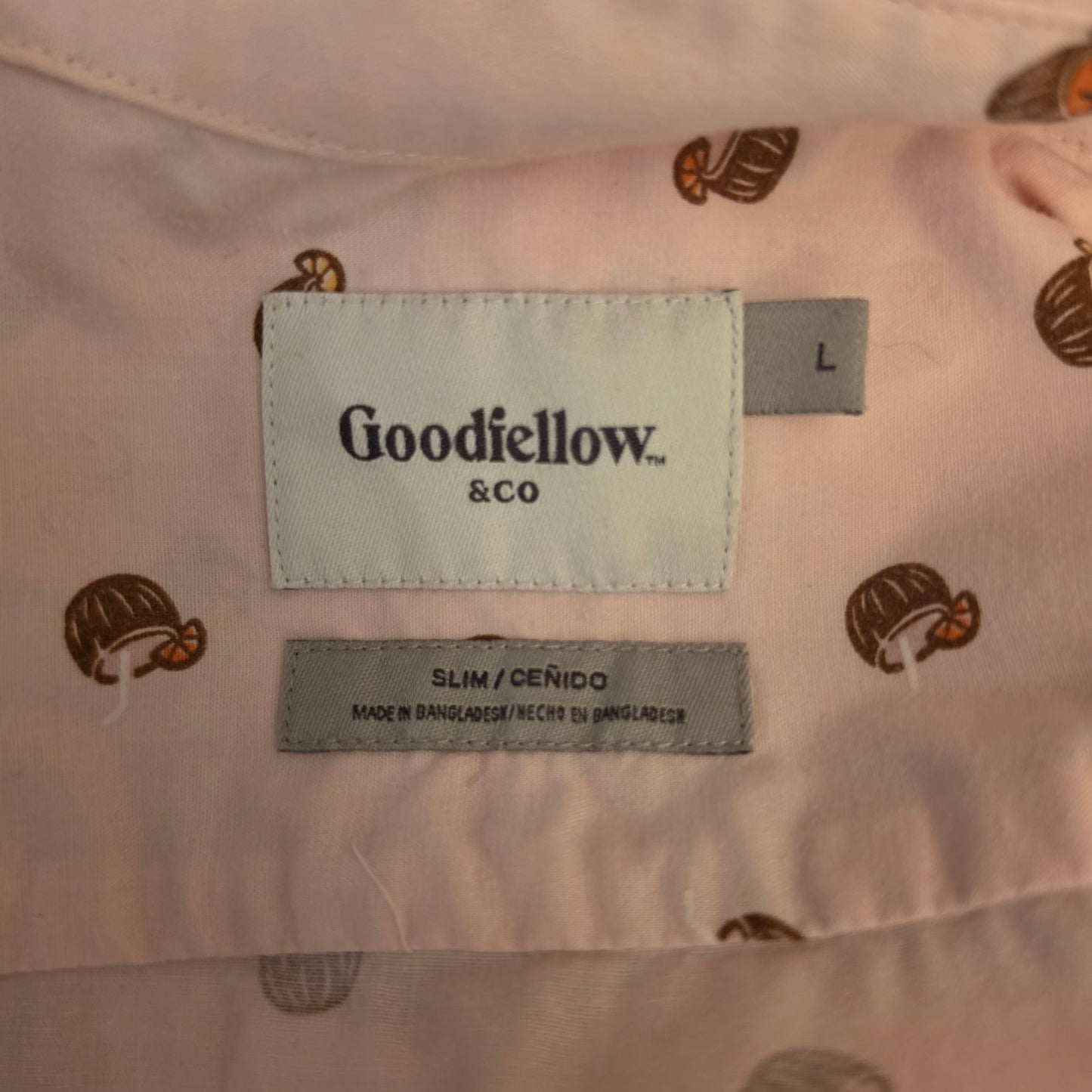 Goodfellow 97% Cotton Coconut Print Short Sleeve Button Down Shirt Size Large Good Condition