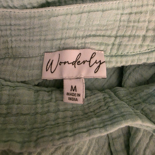 Wonderly 100% Cotton Sage Green Muslin Vneck High Low Blouse Size Medium Good Condition