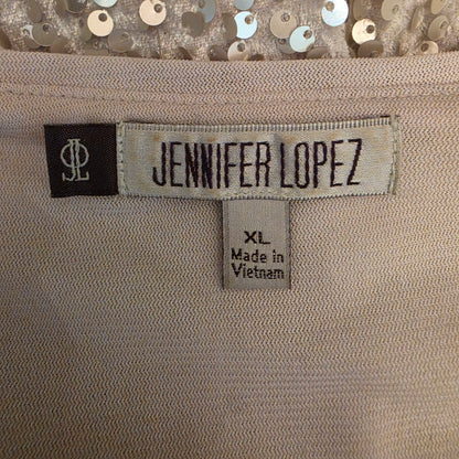 Jennifer Lopez Rose Gold Sequined Bat Wing Sleeve Blouse Size XL Good Condition