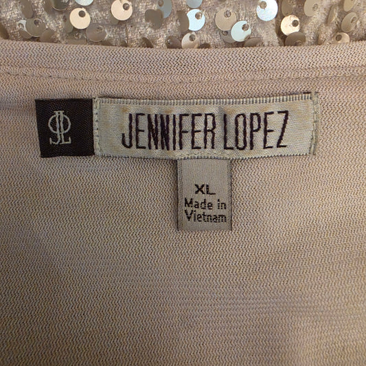Jennifer Lopez Rose Gold Sequined Bat Wing Sleeve Blouse Size XL Good Condition