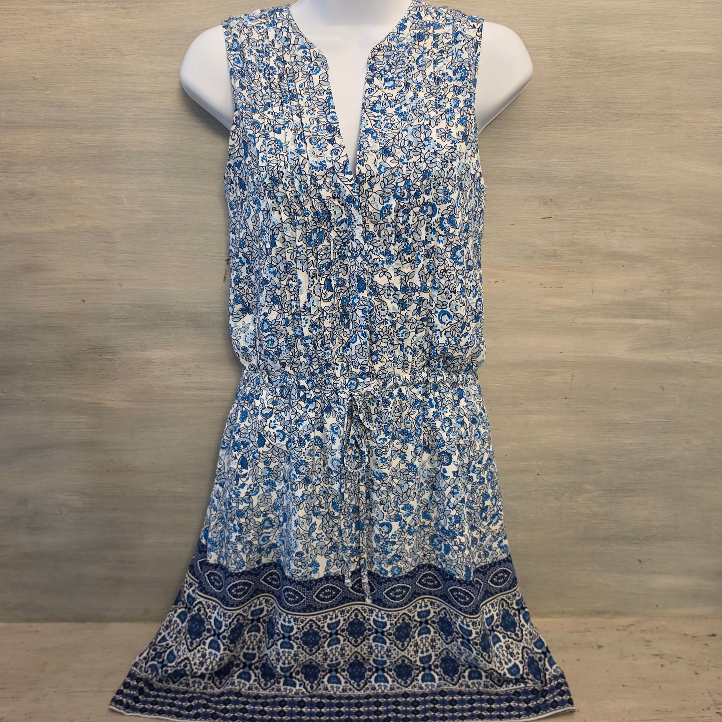 Gap Floral Print Split Collar Vneck Elastic Tie Waist Above Knee Dress Size XS Good Condition