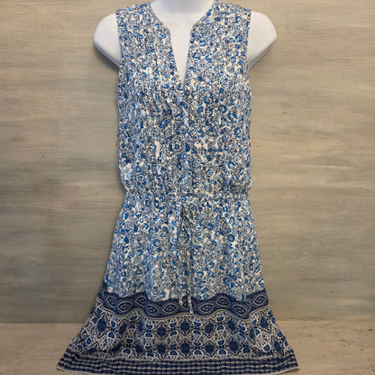 Gap Floral Print Split Collar Vneck Elastic Tie Waist Above Knee Dress Size XS Good Condition