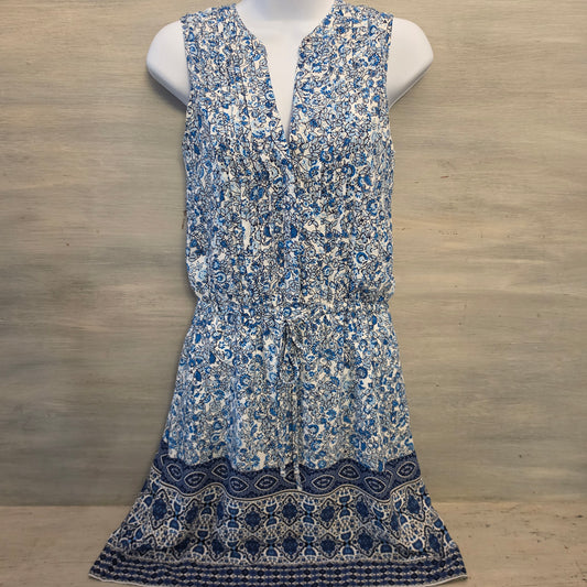 Gap Floral Print Split Collar Vneck Elastic Tie Waist Above Knee Dress Size XS Good Condition