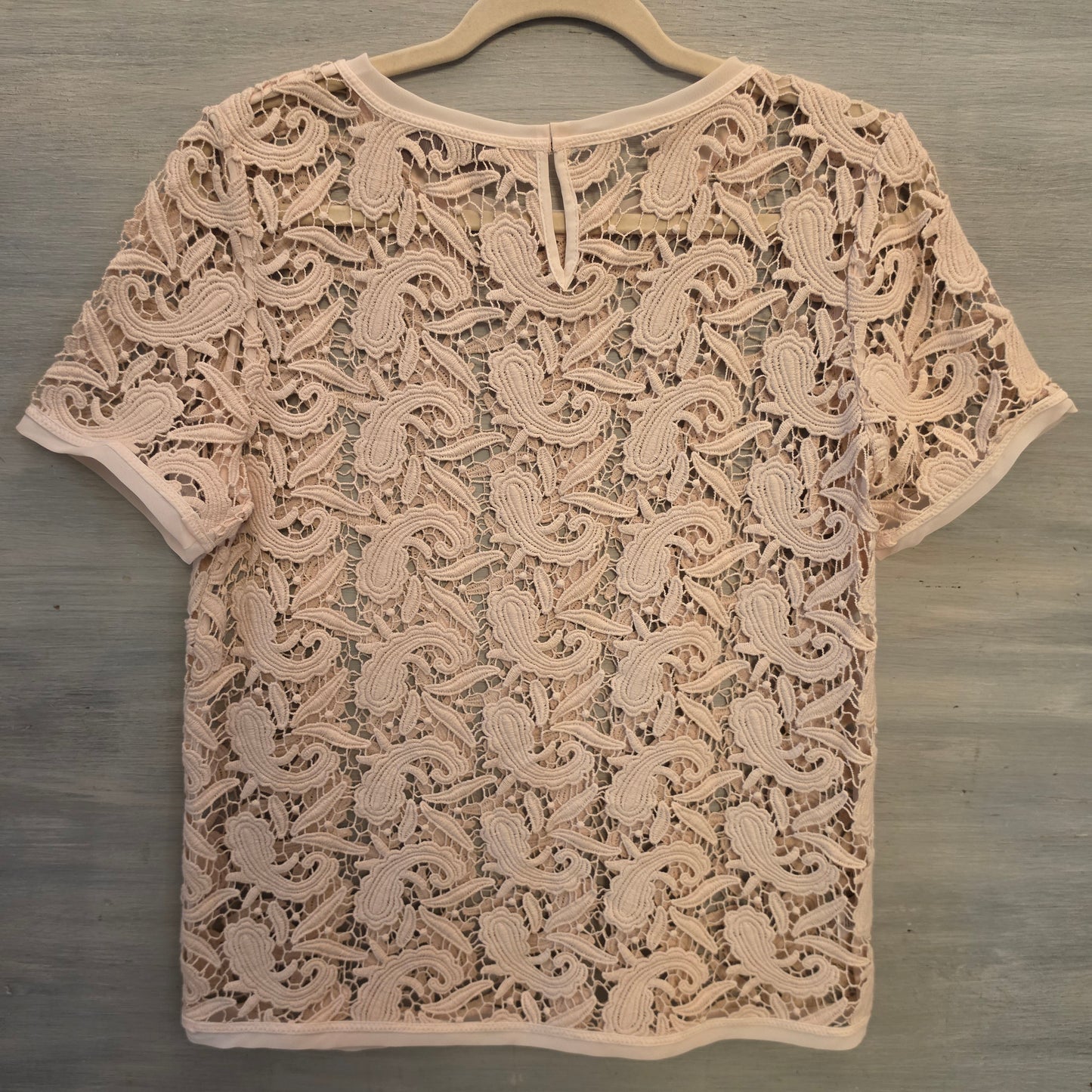 Ann Taylor Loft Blush Pink Crochet Paisley Lace Open Knit Blouse Size Medium Good Condition