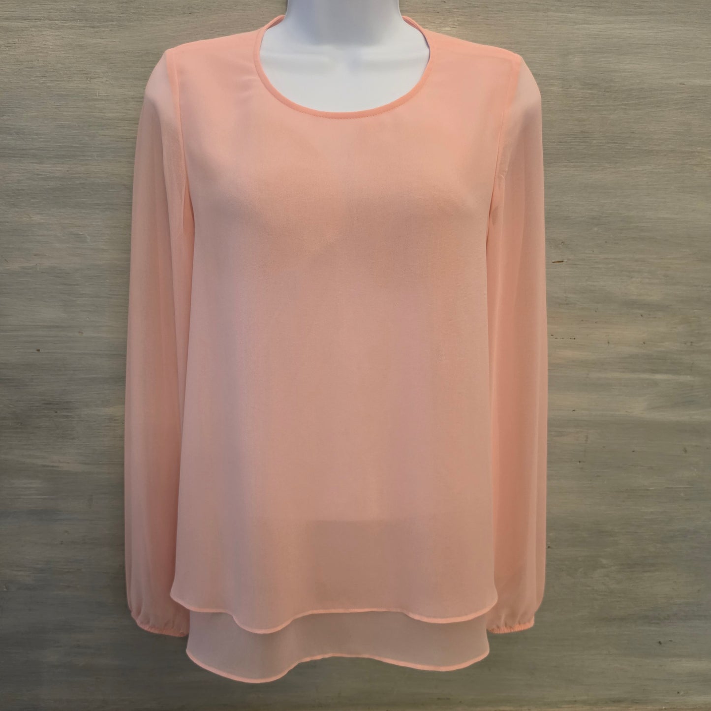 Anne Klein Peach Sheer Layered Balloon Sleeve Blouse Size Small Good Condition