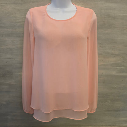 Anne Klein Peach Sheer Layered Balloon Sleeve Blouse Size Small Good Condition