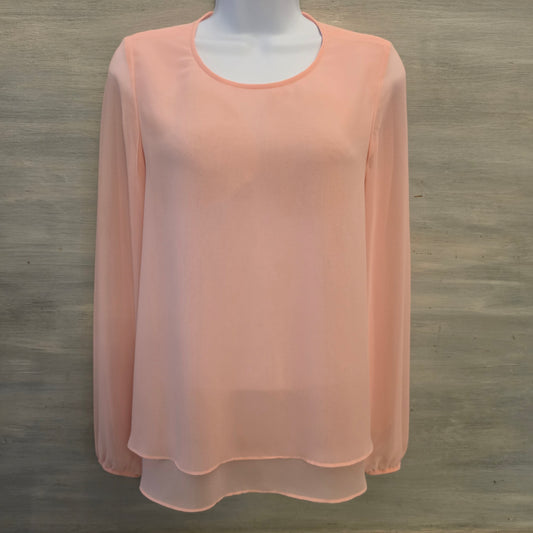 Anne Klein Peach Sheer Layered Balloon Sleeve Blouse Size Small Good Condition