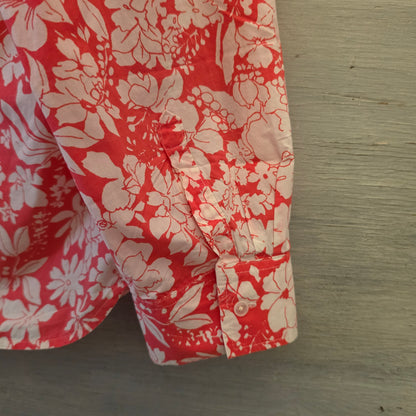 Talbots 100% Cotton Hawaiian Floral Print Button Down Shirt Blouse Size 12 Good Condition
