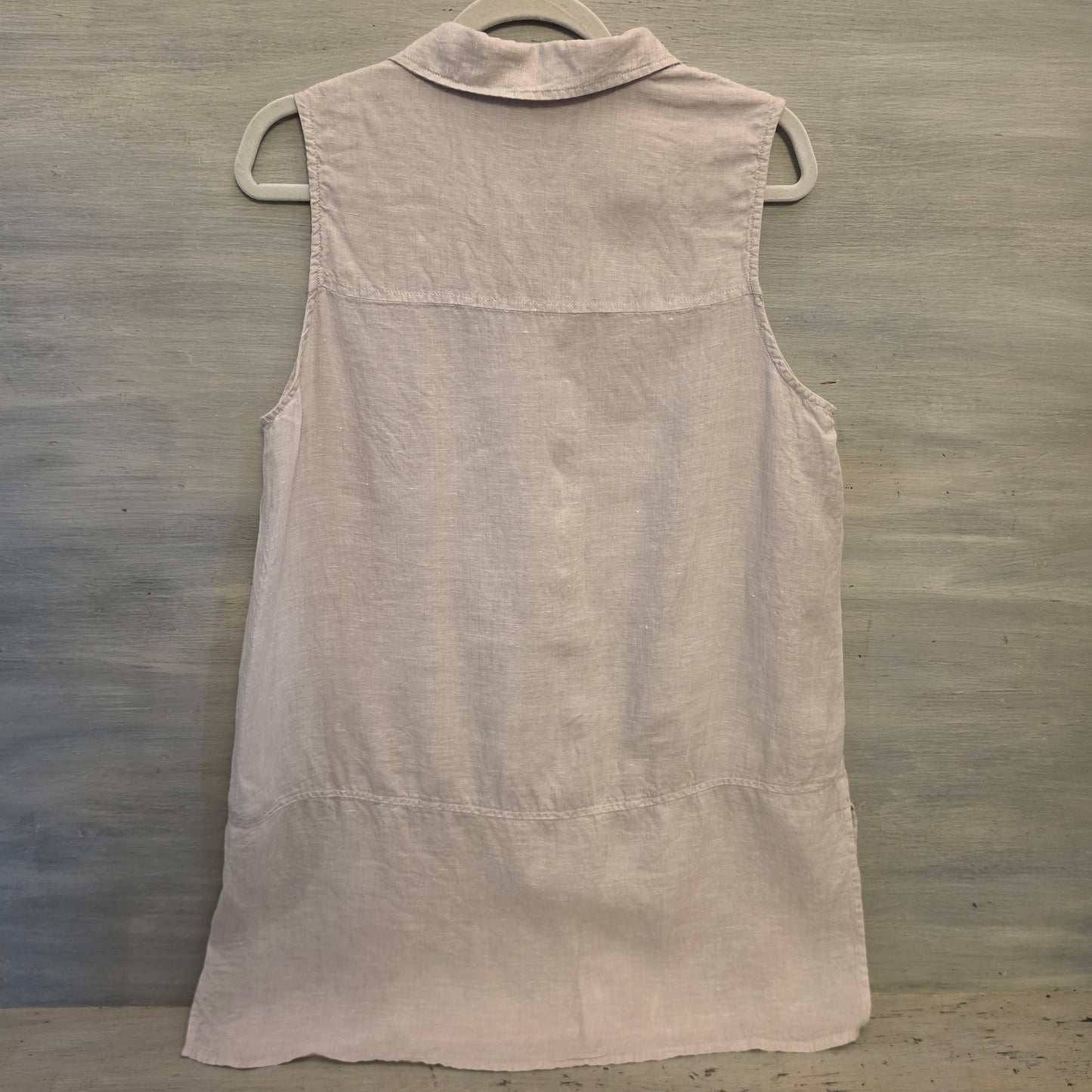 Tahari 100% Linen Beige Sleeveless Button Down Mini Shirt Dress Size Large Good Condition