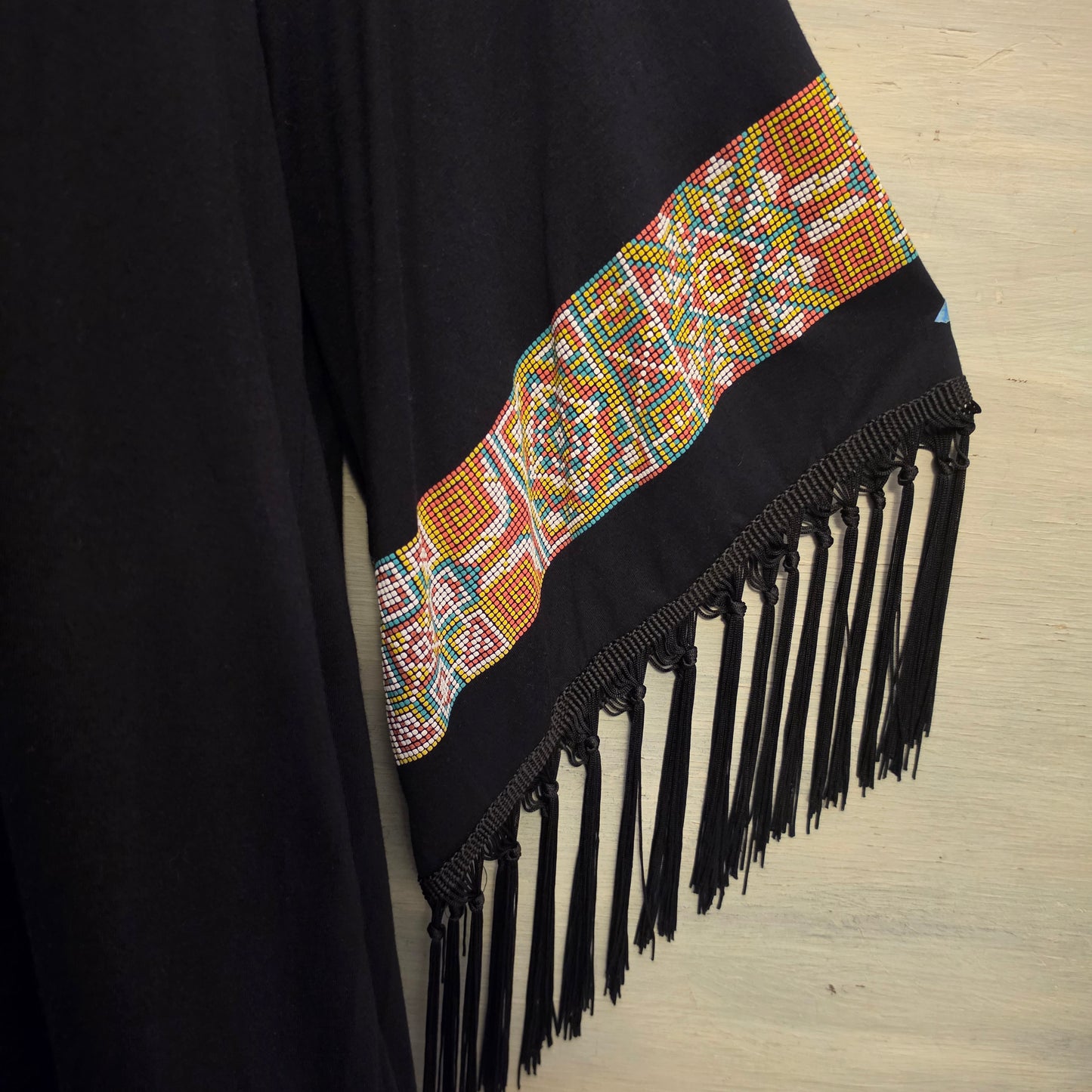 Voll Black Oversized Kaftan Dress w/ Aztec Block Print Batwing Sleeves Size 2XL Good Condition