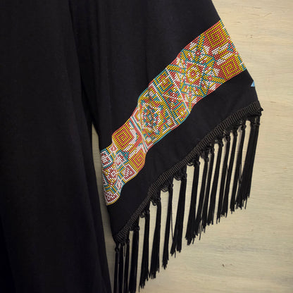 Voll Black Oversized Kaftan Dress w/ Aztec Block Print Batwing Sleeves Size 2XL Good Condition