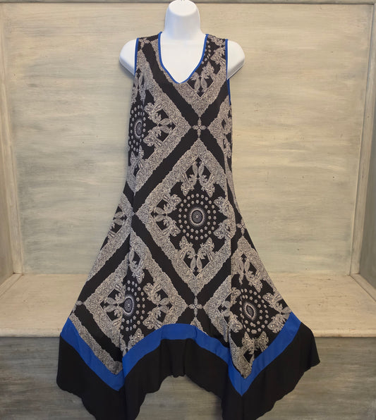 PerSeption Concept Abstract Print Handkerchief Hem Midi Dress Size Medium Good Condition