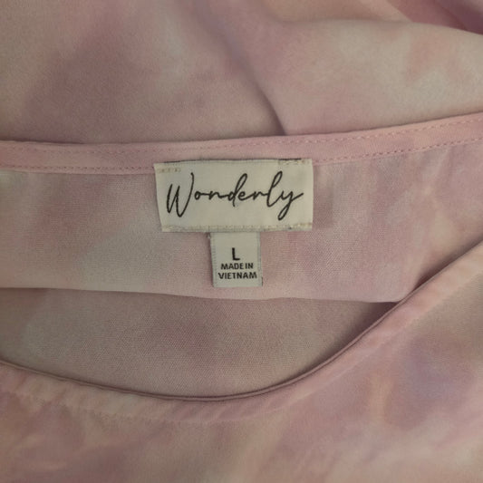 Wonderly Pink/White Tie Dye Wide Scoop Neck High Low Blouse Size Large Good Condition