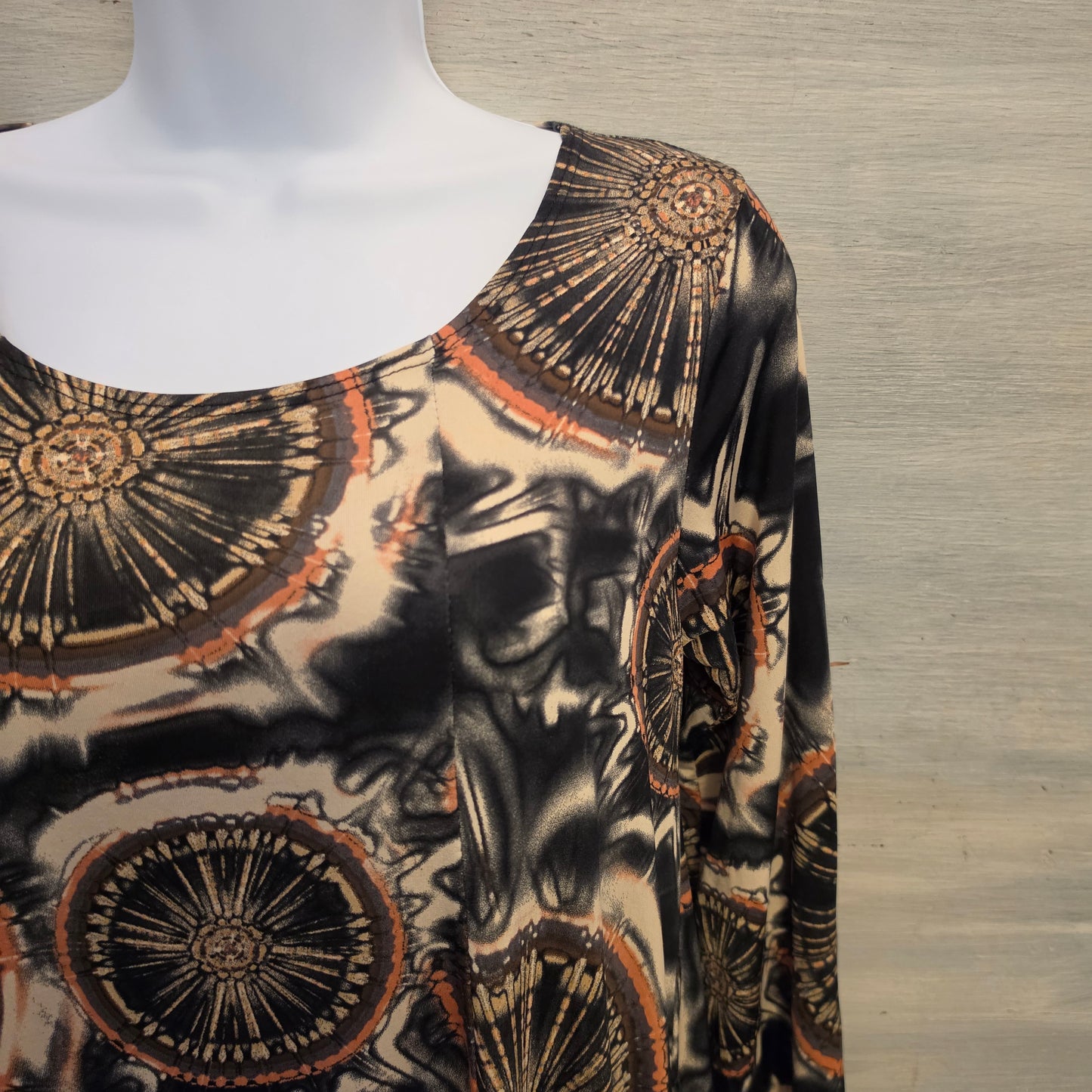Multicolor Sunburst Medallion Print 3/4 Sleeve Mini Dress Size Small Good Condition