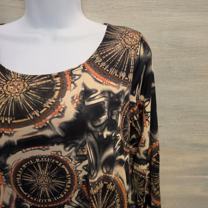 Multicolor Sunburst Medallion Print 3/4 Sleeve Mini Dress Size Small Good Condition