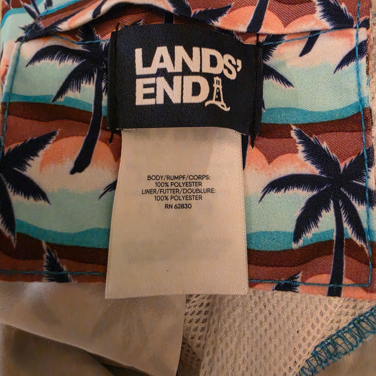 Land's End Men's Multicolor Wave Palm Tree Print Swim Shorts Size XXL Good Condition